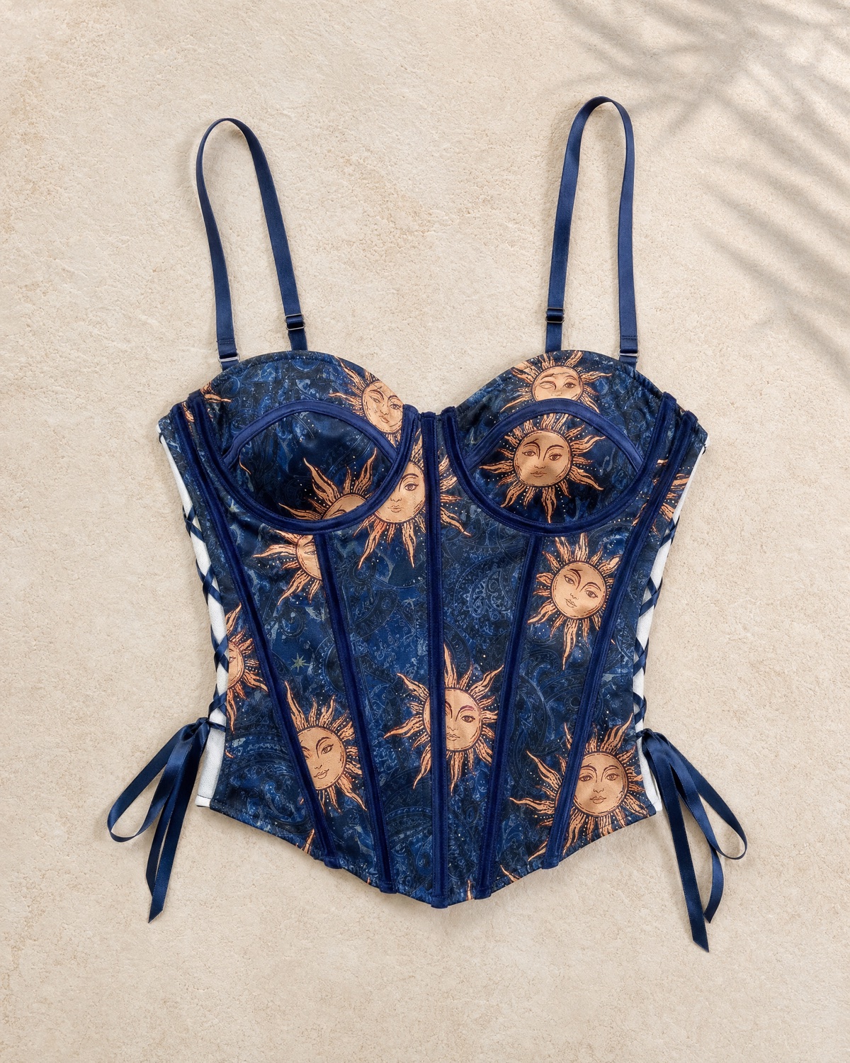 Navy Sun Corset Cami — hero product shot
